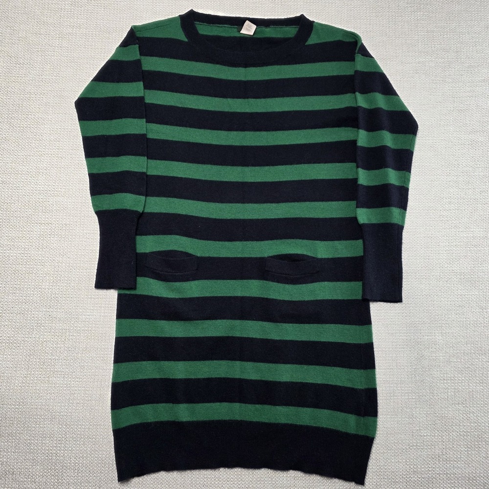 J Crew Womens Dress Small Green Navy Blue Striped Wool Cashmere Blend Knit